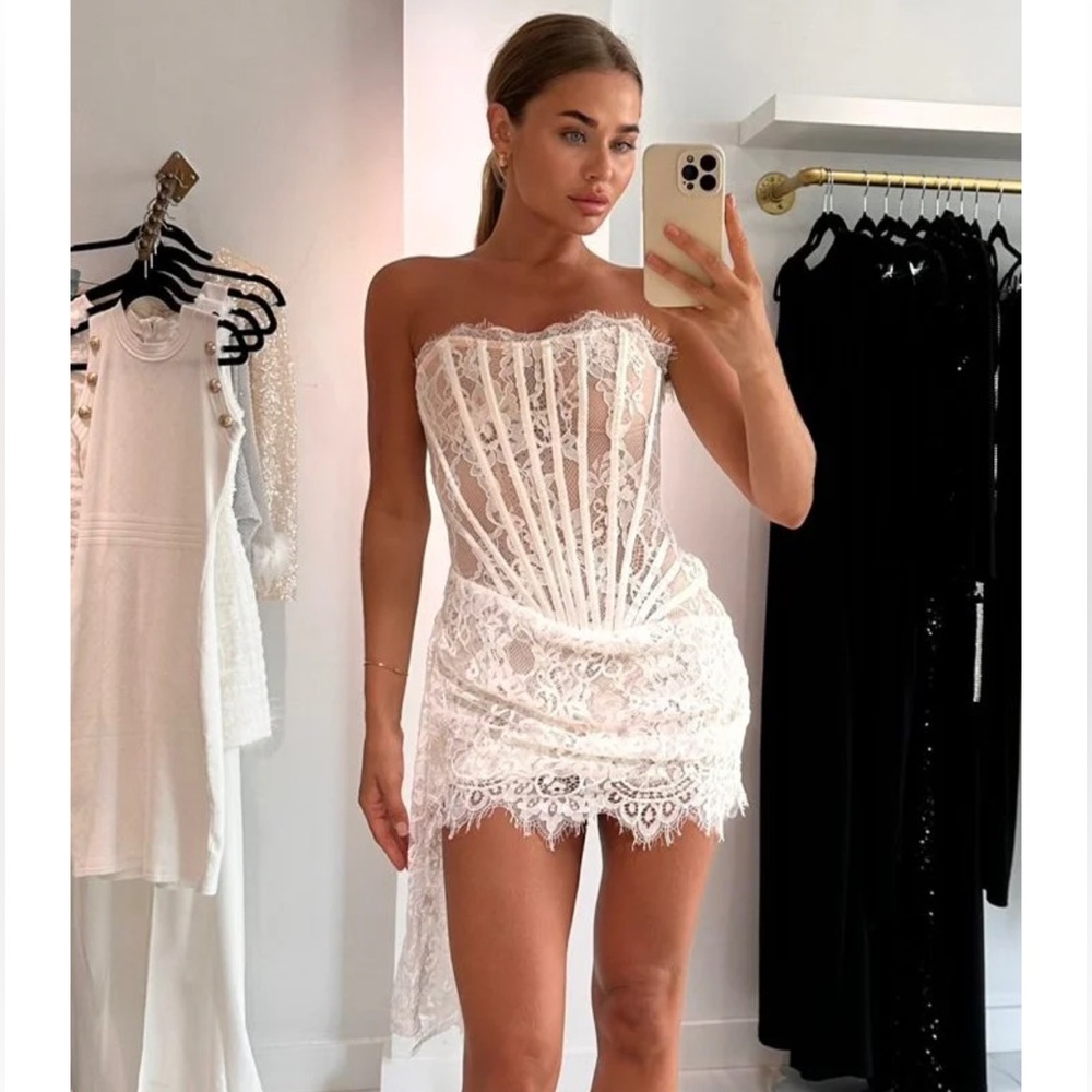 White lace strapless corset mini dress xs